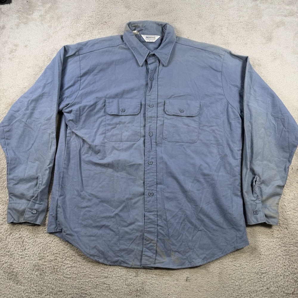 Vintage Five Brother Flannel Shirt Men XL 17 Blue Flap Pocket Button Up Made USA